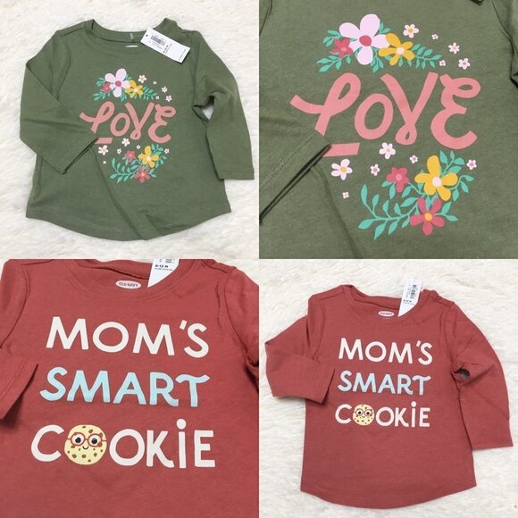 OLD NAVY 2 Piece Infant Floral Graphic Long-Sleeve Tee Shirt Top 6-12 Months - Picture 1 of 9